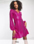 Flounce London Tall wrap front mini dress with balloon sleeve in fuschia metallic sparkle