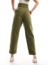 & Other Stories belted high waist straight leg trousers in dark khaki