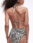 Topshop double strap bikini top in mono animal print