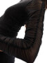 Noisy May mesh ruched sleeve top in black glitter