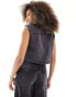 Mango denim cropped waistcoat in dark grey