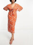 Pretty Lavish Curve long sleeve tie midaxi dress in orange zebra