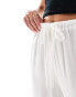 4th & Reckless Petite exclusive linen mix tie waist wide leg trousers in white