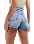 Weekday Rowe high waisted denim shorts with raw hem in blue delight