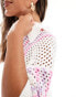 The Frolic brooks square crochet beach shirt in pink