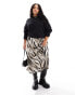 Pieces Curve satin midi skirt in light brown zebra print