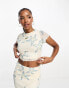 Bailey Rose lettuce hem crop top in cream starfish print co-ord