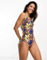 Threadbare one shoulder swimsuit with cut out detail in blue retro floral print