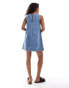 ASOS DESIGN Petite denim boat neck swift dress in midwash blue