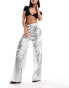 AFRM wynn co-ord wide leg cargo trousers in silver faux leather