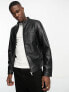 Jack & Jones Essentials faux leather biker jacket in black