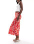 Wednesday's Girl swirl print bias cut midaxi skirt in red