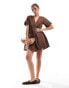 ASOS DESIGN poplin v waist smock dress in chocolate