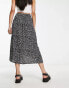 Pieces wrap midi skirt in black & white spot