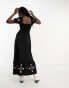 Miss Selfridge shirred bodice maxi dress with embroidered puff sleeve detail in black