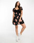 ASOS DESIGN Tall crochet bardot mini dress in dark floral print