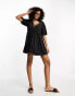 ASOS DESIGN mini smock dress with lace insert in charcoal