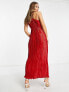 ASOS DESIGN satin one shoulder pleat detail midaxi dress in red