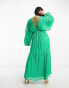 ASOS DESIGN Petite micro pleated batwing trapeze maxi dress in bright green