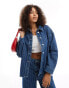 ASOS DESIGN denim oversized shirt in blue stripe co-ord