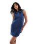 ASOS DESIGN denim shift dress with collar in midwash blue