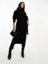 Threadbare Petite Brooklyn roll neck tie waist midi jumper dress in black