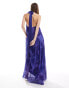 Mango high neck floral print pleated maxi dress in purple