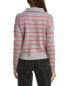 Qi Cashmere Striped Zip Mock Neck Cashmere Sweater Women's Grey Xs