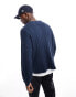 ASOS DESIGN oversized knitted wide ribbed crew neck jumper in navy