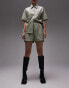 Topshop co-ord faux leather pull on short in sage