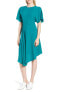 Lewit 154970 Women's Asymmetrical Slit Sleeve Crepe Dress Teal Fanfare Sz. 8