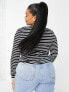 ASOS DESIGN Curve long sleeve striped t-shirt in navy