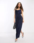 NaaNaa Petite cowl neck satin maxi dress in navy