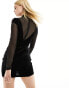 Bershka mesh and velvet cut out mini dress in black