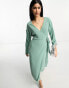 ASOS DESIGN wrap midi dress with tie cuff detail in sage green