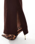 ASOS DESIGN rib slim flare trousers with back vent and gold belt in chocolate