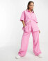 ASOS DESIGN drapey wide leg trousers in baby cord pink co-ord