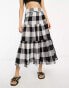 ASOS DESIGN Petite tiered midi skirt in mono gingham