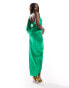 Jaded Rose ruched satin one shoulder maxi dress in green