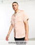 ASOS DESIGN satin shirt with revere collar in peach