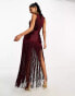 ASOS DESIGN fringe knot front maxi dress in burgundy