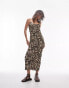 Topshop spaghetti strap crinkle abstract leopard print plisse midi dress in multi