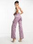 Kyo The Brand denim metallic utility wide leg jean co-ord in lilac