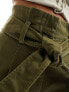 & Other Stories belted high waist straight leg trousers in dark khaki