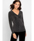 Women's Long Sleeve Silver Lurex V-Neck T-Shirt