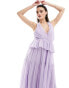 ASOS DESIGN plunge pleated tiered midi dress in dusky lilac