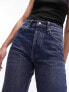 Topshop Tall mid rise relaxed Kort jeans in mid blue