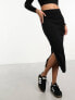 Pieces knitted midi skirt in black