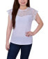 Petite Size Crepe Knit Top with Lace Flanged Sleeve and Yoke