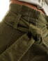 & Other Stories belted high waist straight leg trousers in dark khaki